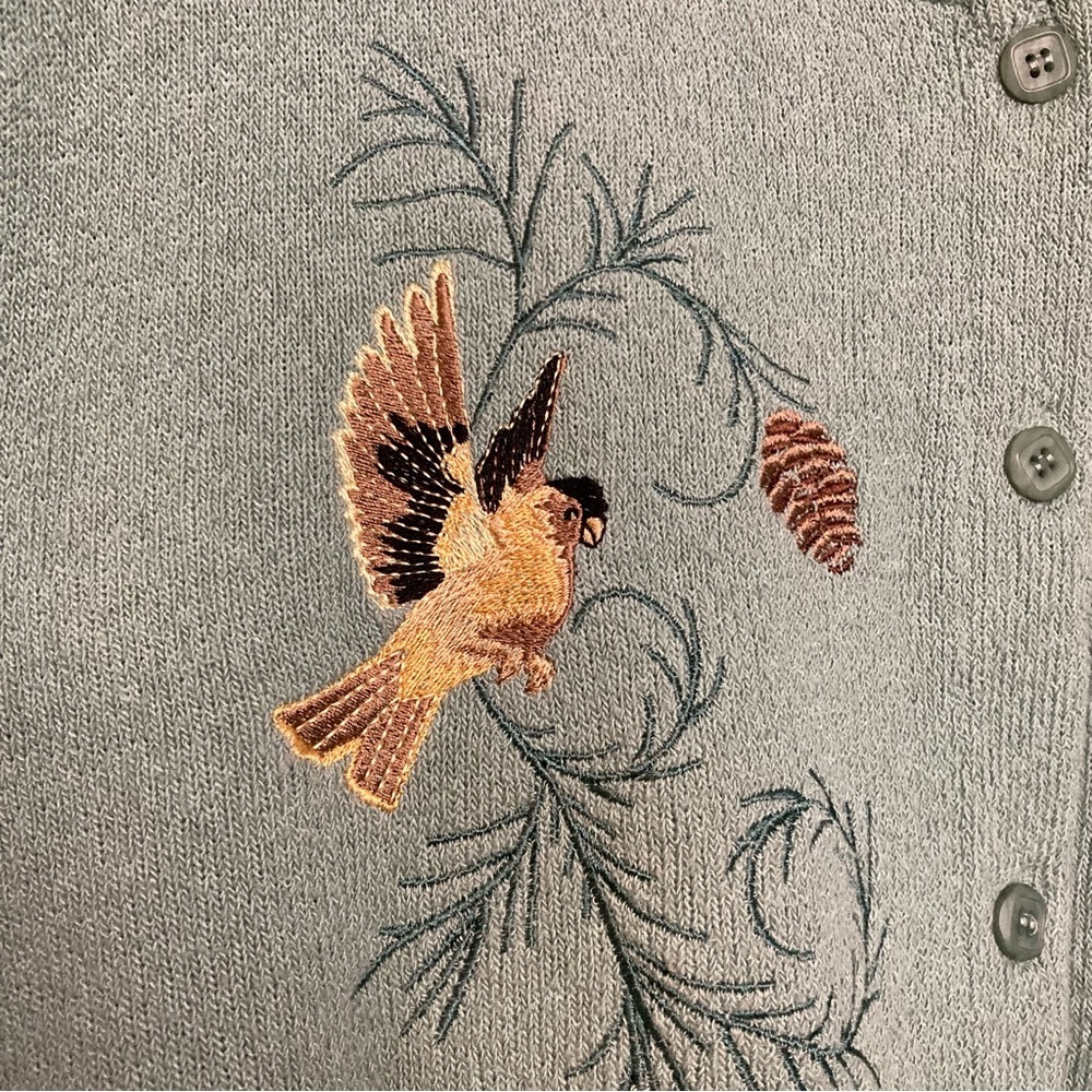 Vintage Bon Worth Embroidered Birds Knit Cardigan Grandmacore Blue Green - Picture 3 of 10